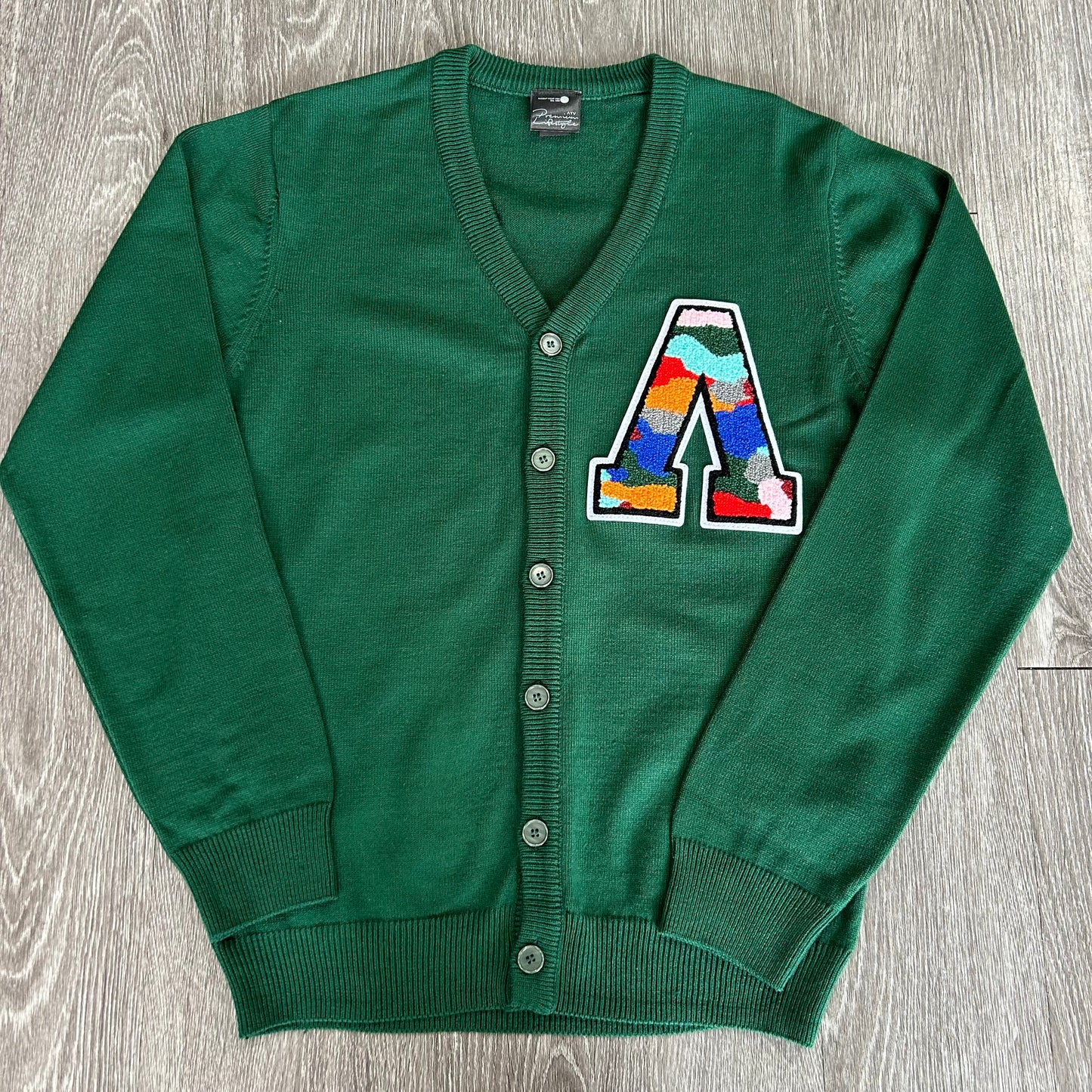 The “Dean” Cardigan (Madison Camo Letter)