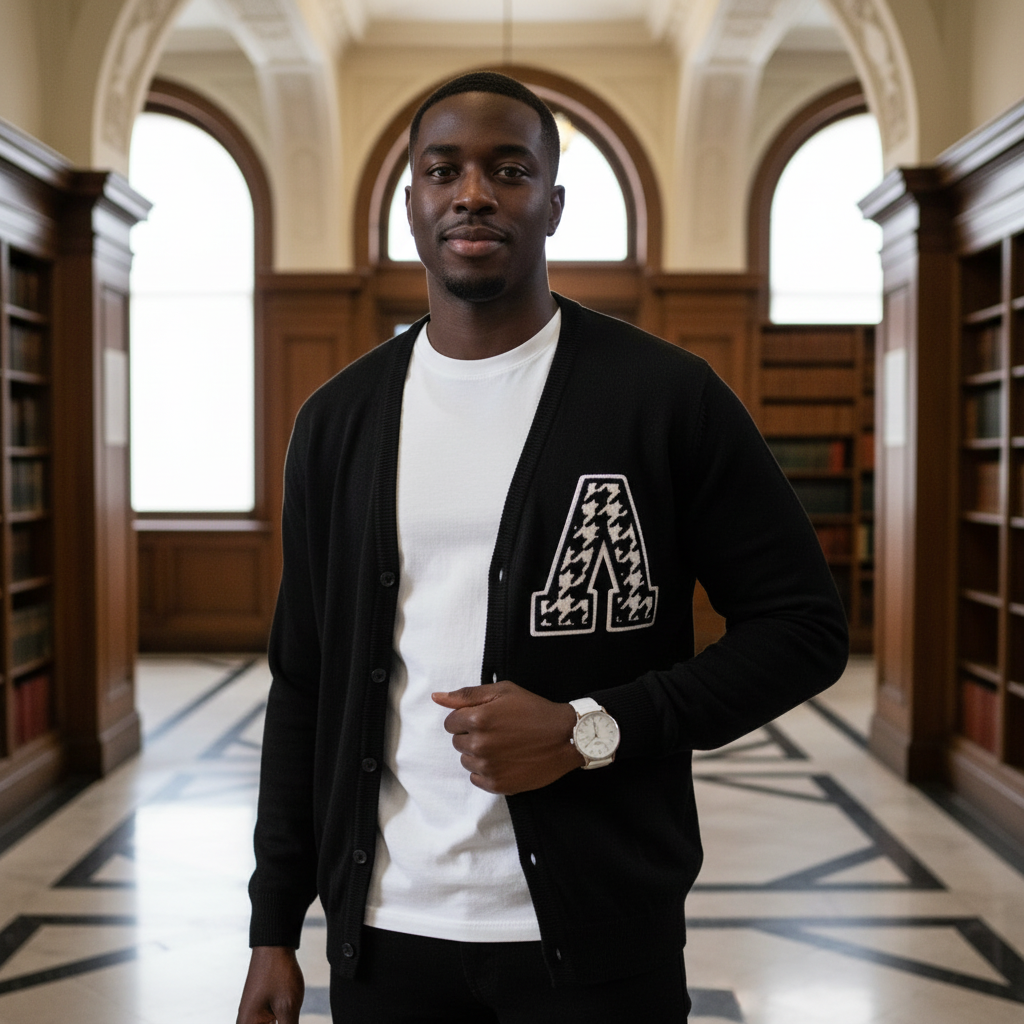 The “Dean” Cardigan (Houndstooth Letter)